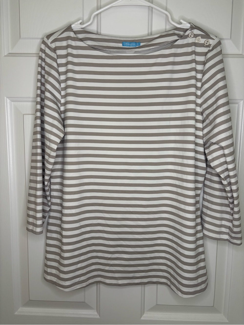 J. McLaughlin Striped Boatneck Tunic - Taupe & White XL